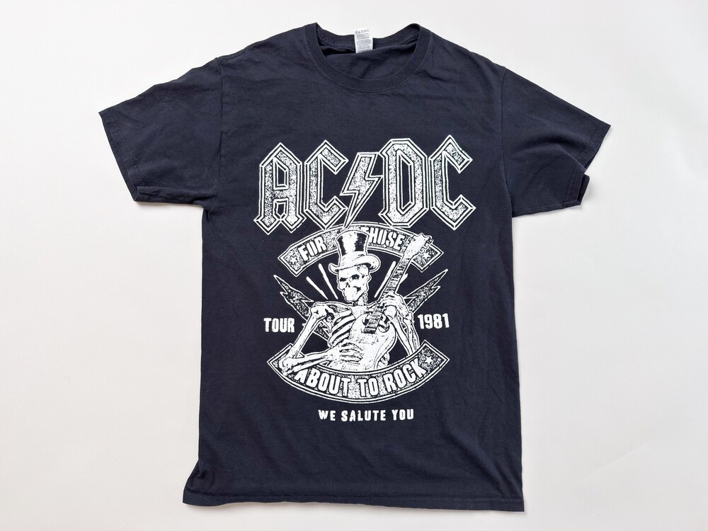 ACDC Shirt Mens Small Black Tour 1981 Band Rock Fire Those About to Rock Tee
